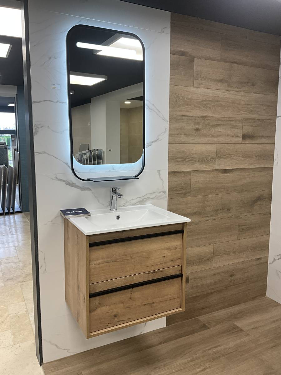 Meuble de salle de bain en bois SALGAR avec 1 vasque et 2 tiroirs en magasin à Yvetot-TK Carrelage