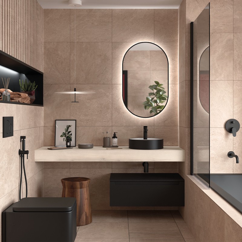 Miroir noir mat arrondi pour salle de bain : magasin spécialiste de la salle de bain à Yvetot- TK Carrelage