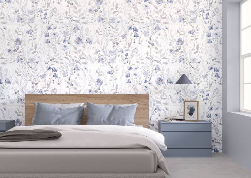 Acheter du carrelage à fleurs bleus pour mur de chambre: magasin de faïence prés de Rouen